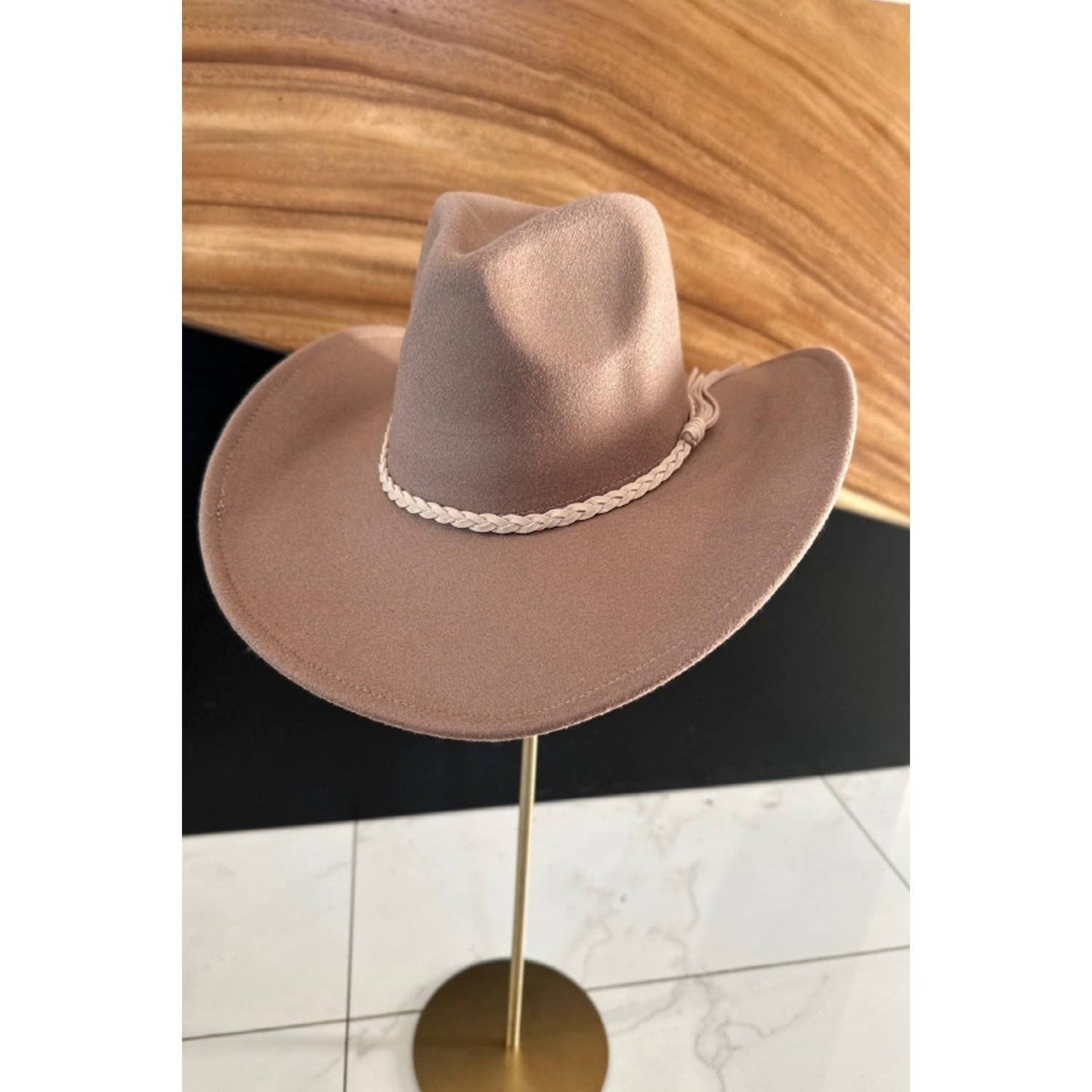 VEGAN FELT COWBOY HAT with Suede Belt: Teal / ONE SIZE