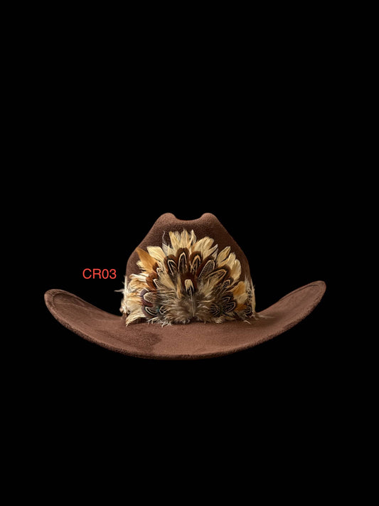 Feather Hat Band Middle Crown with strap tie: White #CR03