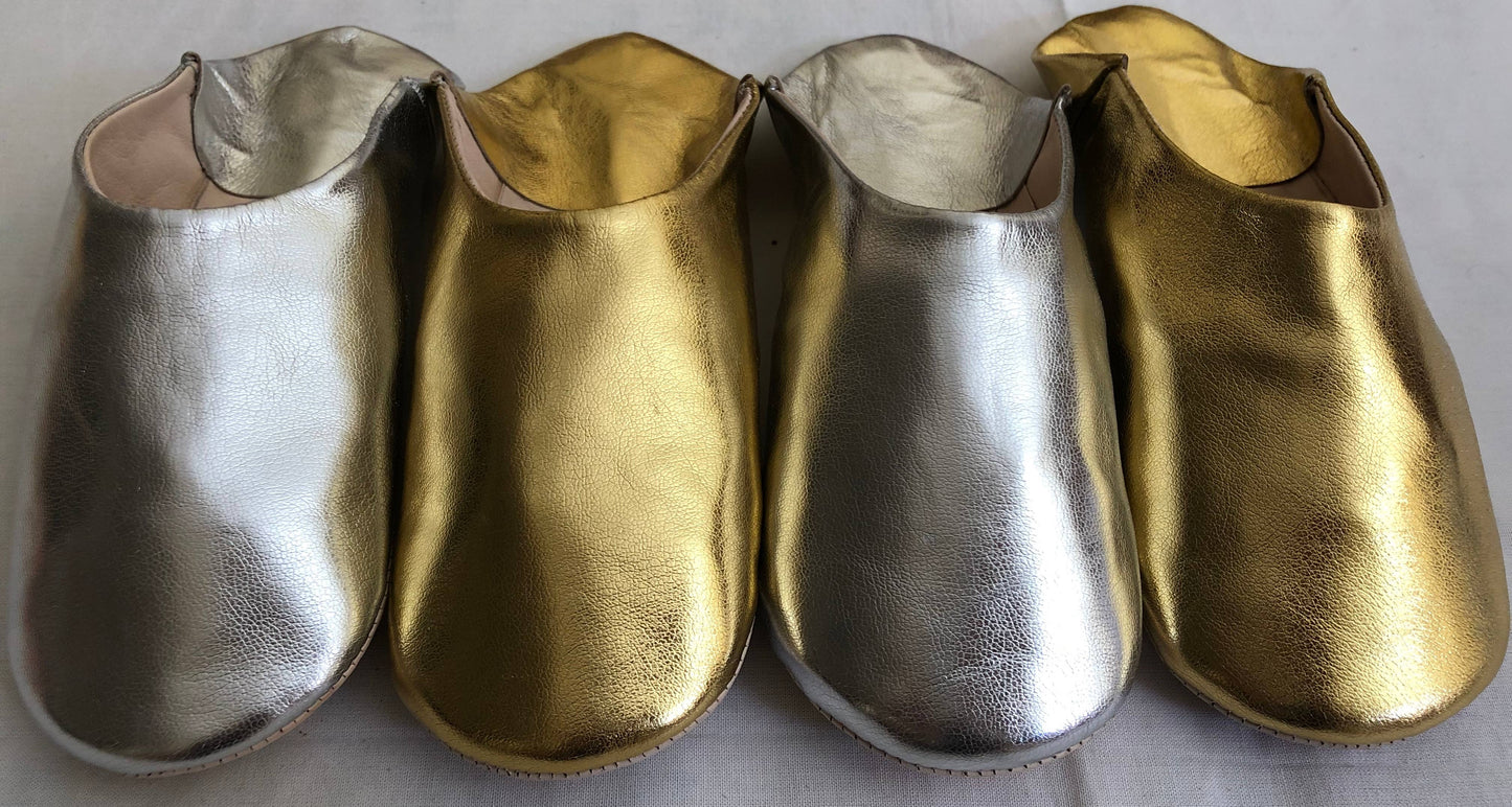 Womens Moroccan Leather Babouche Slippers: Silver / UK 6 / US 7.5