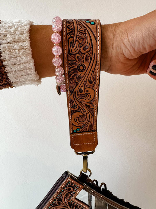 Hand Tooled Leather Keychain - Key Fob: CHUNKY - BROWN