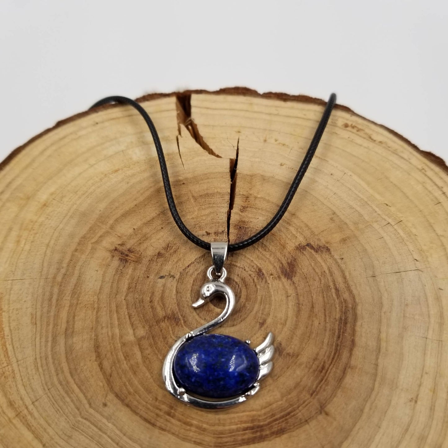 Natural Stone Crystal Swan Necklace: Blue