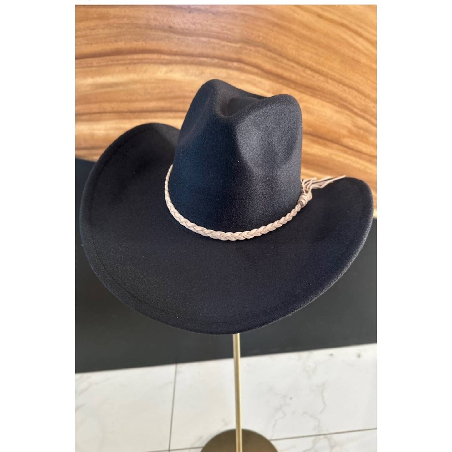 VEGAN FELT COWBOY HAT with Suede Belt: OLIVE / ONE SIZE