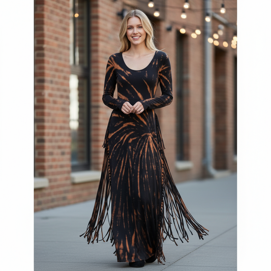 Fringe stretchy jumpsuit - tie dye