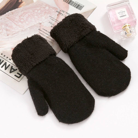 Cute Bunny Fur Mittens – Warm Double Fleece_CWAG0250: Black / (OS) 2