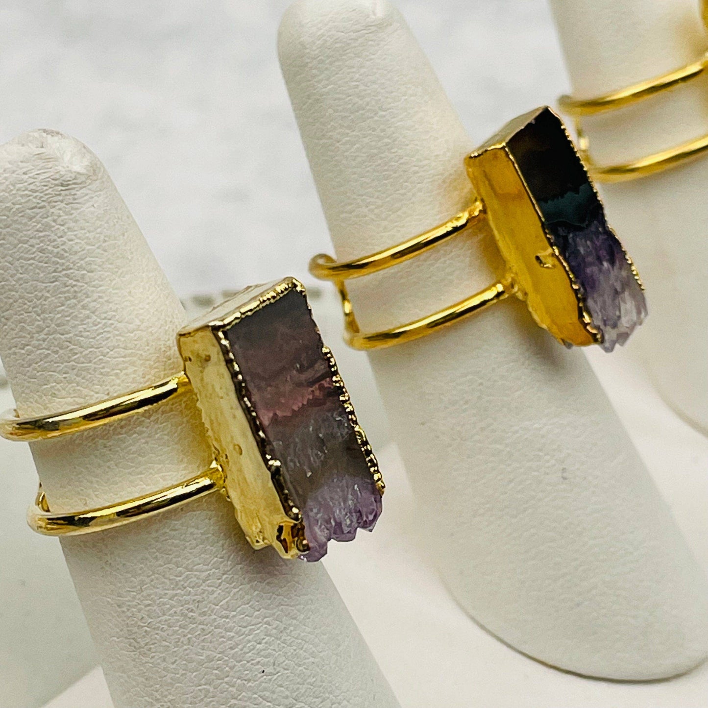 Crystal Amethyst Slice on 24k Gold Electroplated Ring