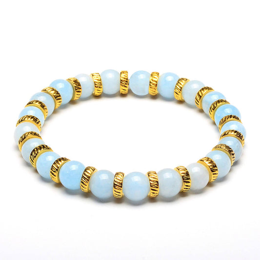 Dyed Jade Stone Bead Stretch Bracelet (8mm): Light Blue