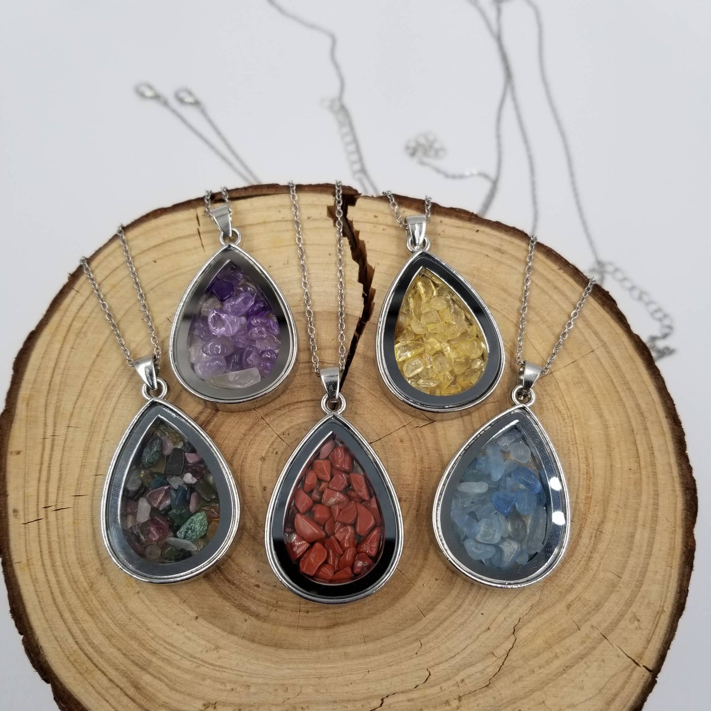Natural Crushed Stone Wishing Necklace: Blue