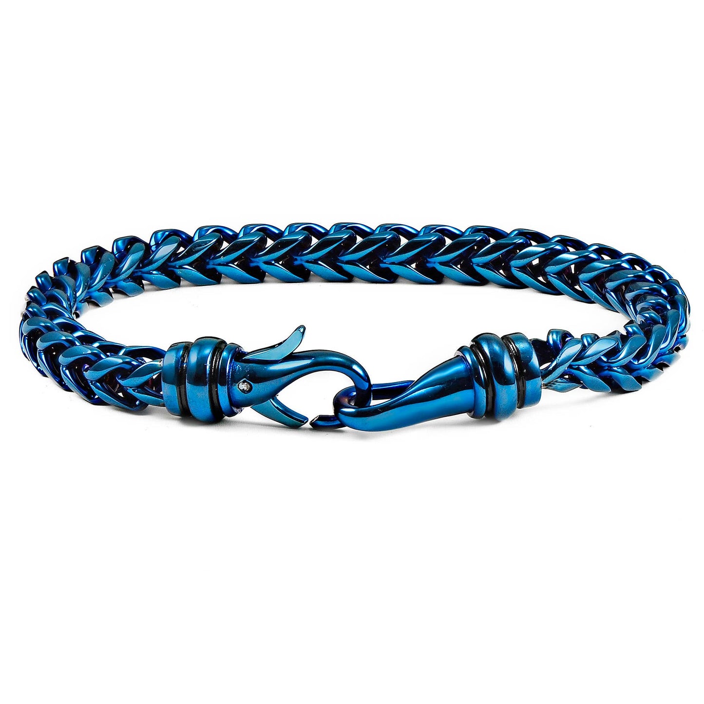 Crucible Polished Stainless Steel Franco Chain Bracelet: Blue