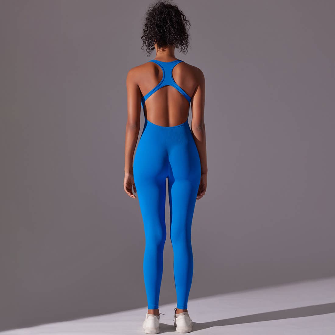Women Seamless Women's I-Back Tight Yoga Sport Jumpsuit: Gray / M