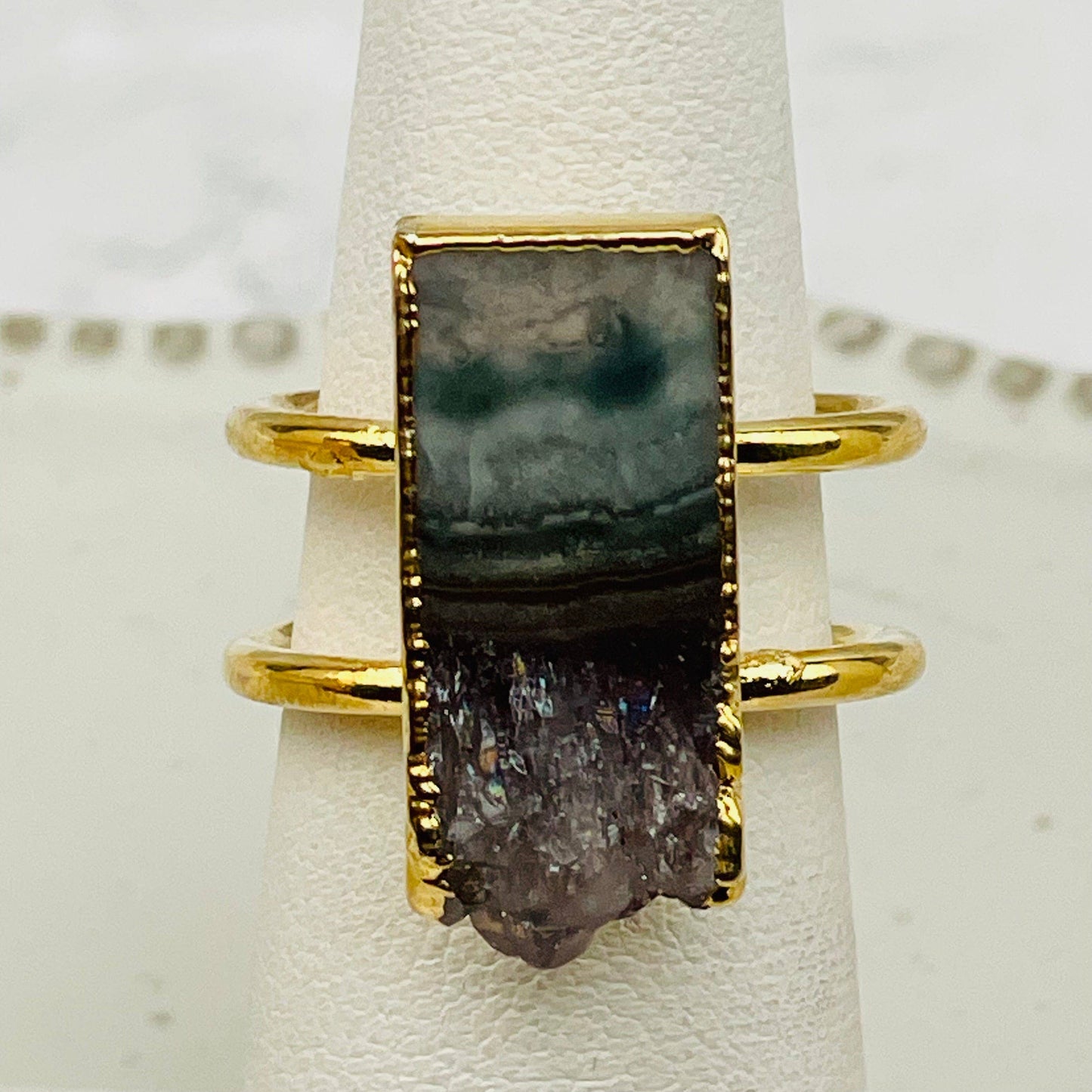 Crystal Amethyst Slice on 24k Gold Electroplated Ring
