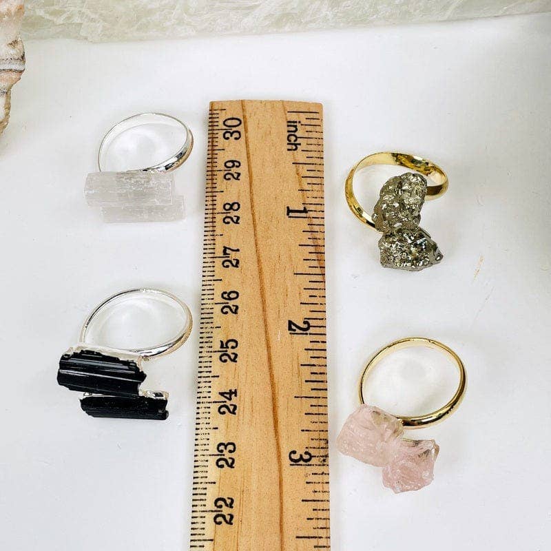 Assorted Double Crystal Rings - Aquamarine, Selenite, Quartz: Silver / Aquamarine