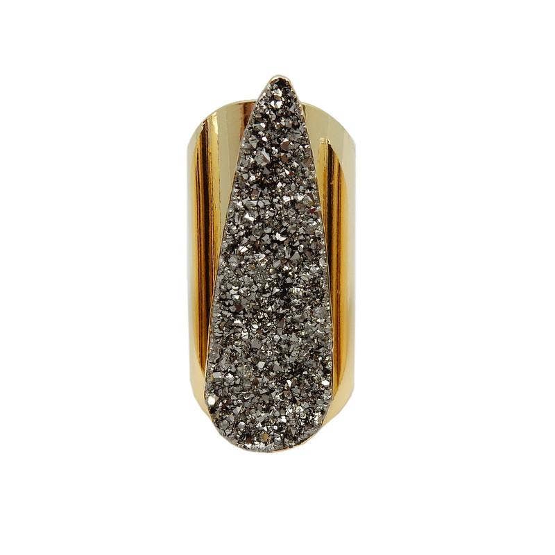 Crystal Teardrop Druzy Ring with Electroplated Band: Mystic Blue / Silver