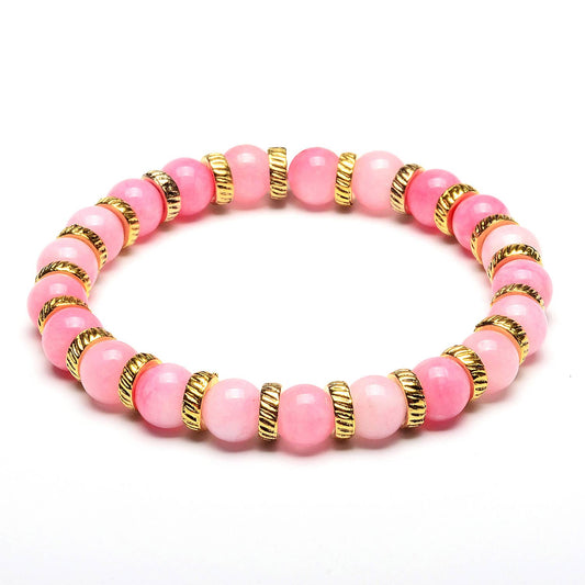 Dyed Jade Stone Bead Stretch Bracelet (8mm): Pink