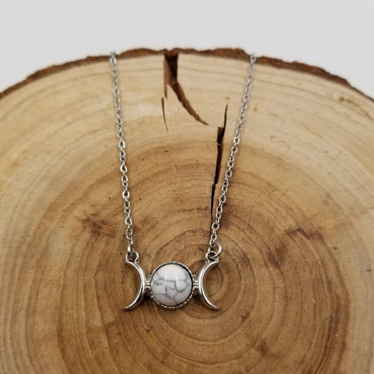 Natural Stone Double Moon Guardian Stone Necklace: White