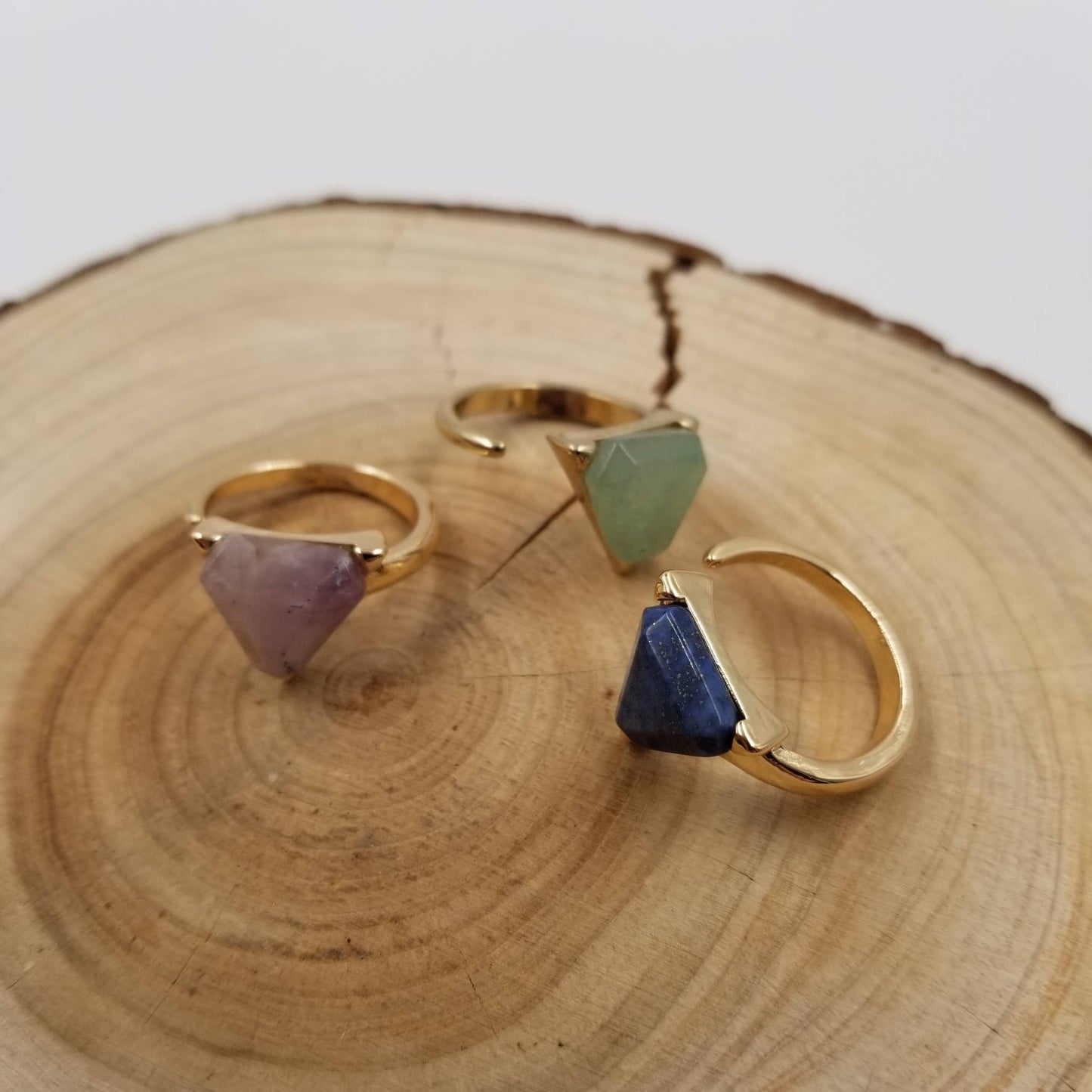 Triangle Natural Stone Ring: Green