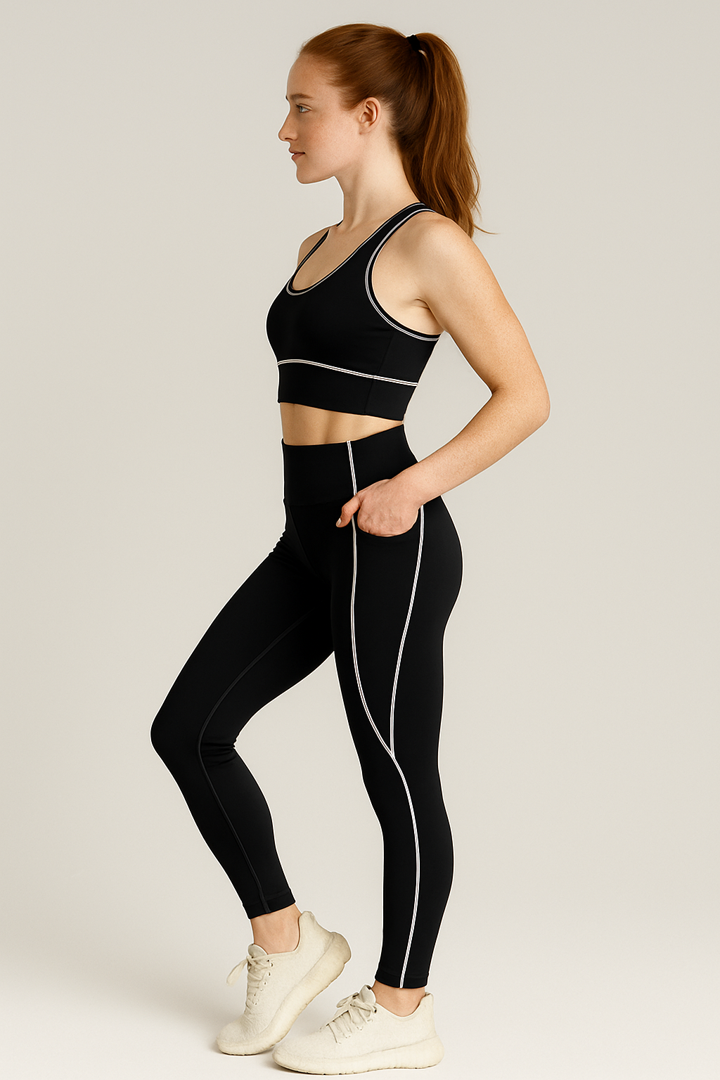 Active wear sports bra with yoga pants set w/contrast trim: Red