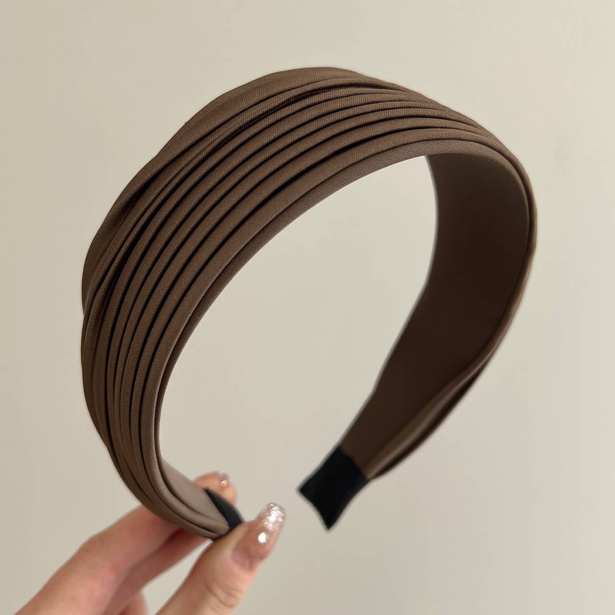 Minimalist Pleated Fabric Wide Hair Headbands: Black