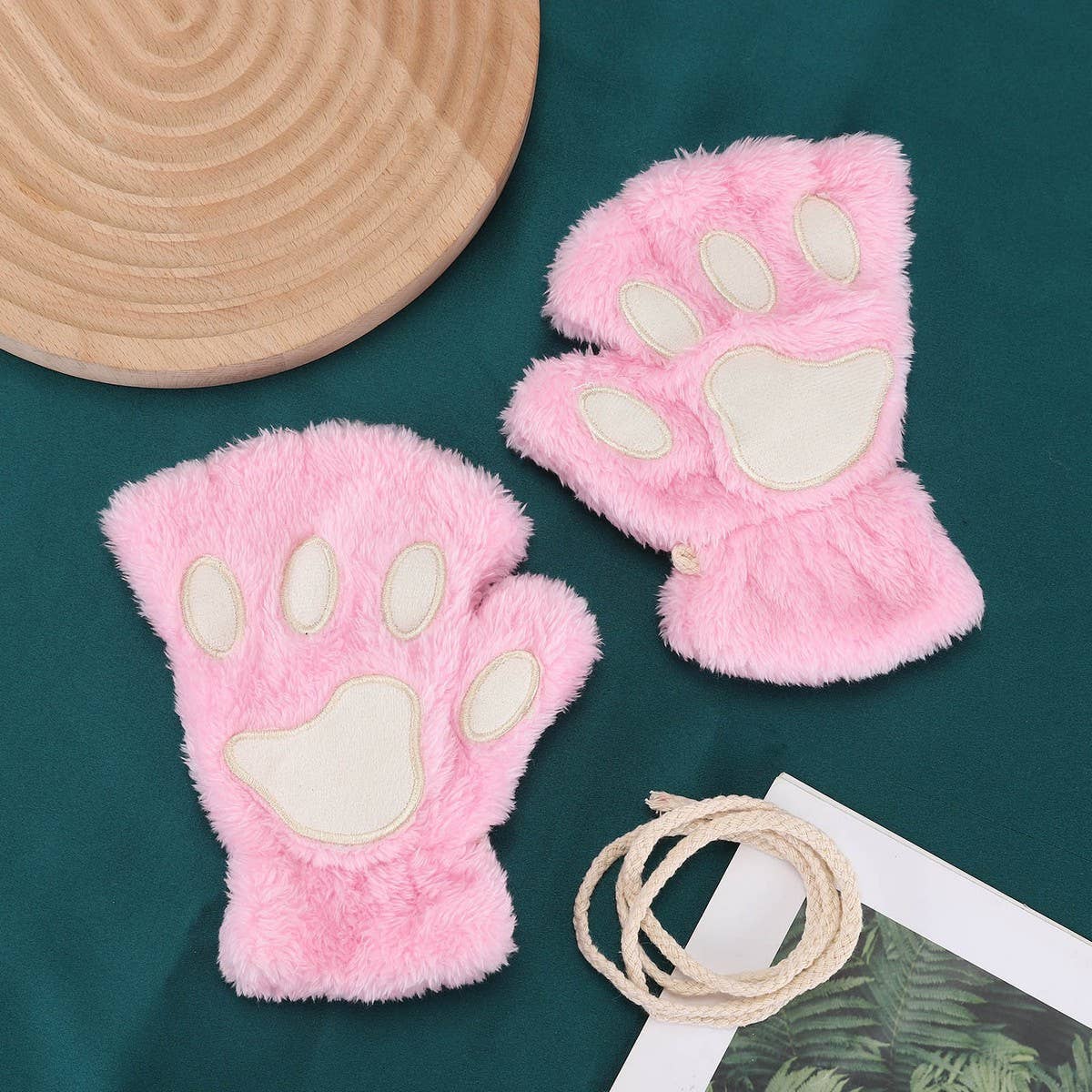 CARTOON CAT PAW BEAR PAW PLUSH HALF FINGER GLOVES_CWAG0175: DARKCOFFEE / (OS) 2