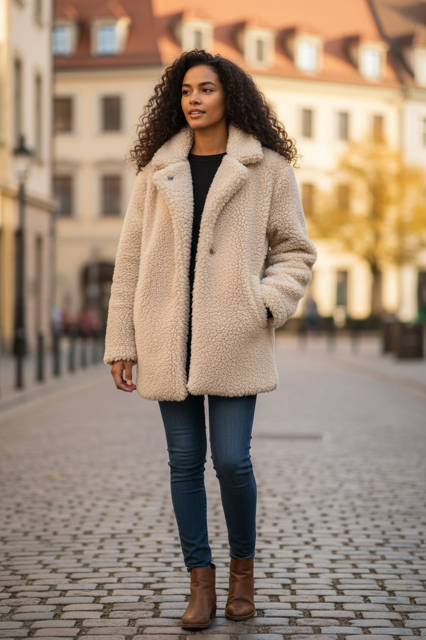 Tan fluffy coat