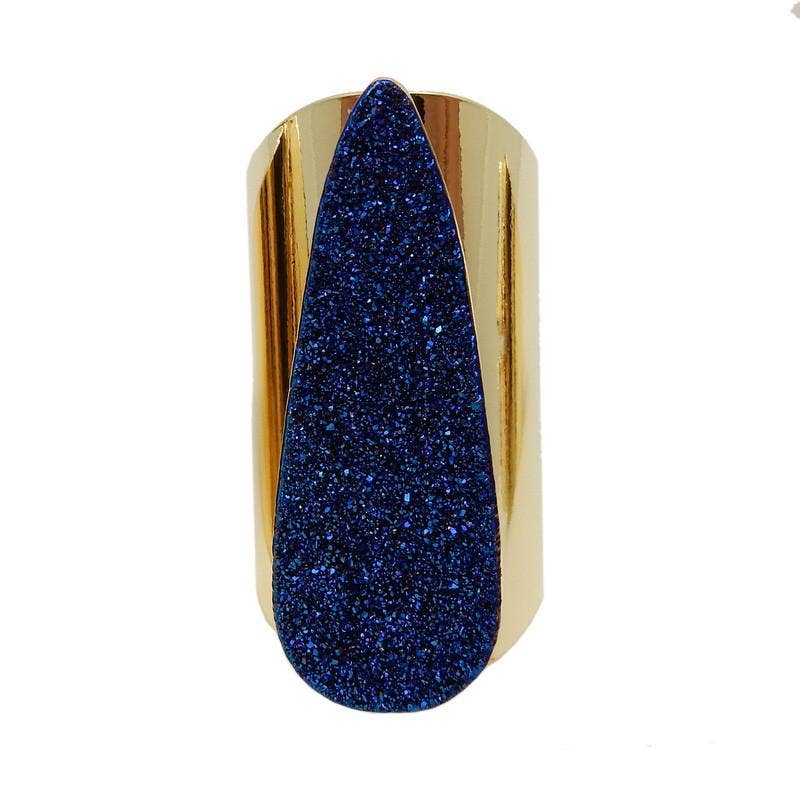 Crystal Teardrop Druzy Ring with Electroplated Band: Mystic Blue / Silver