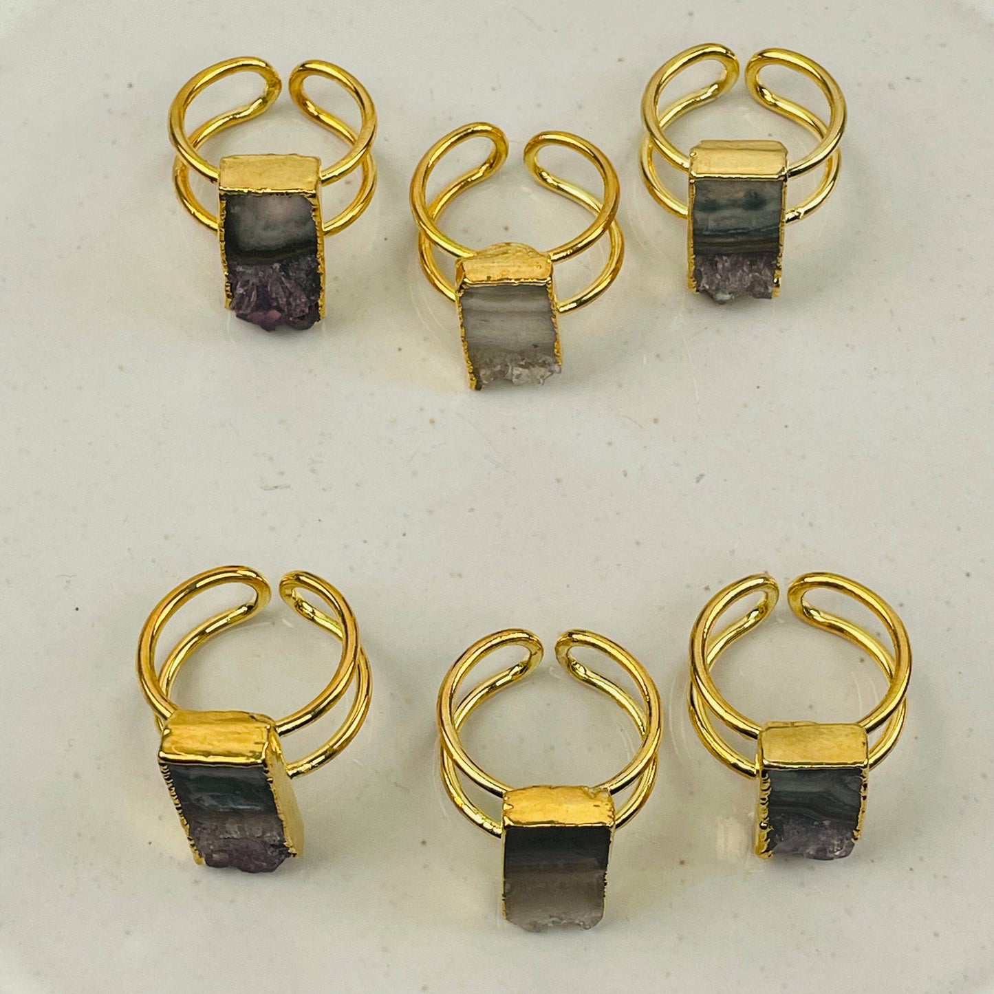 Crystal Amethyst Slice on 24k Gold Electroplated Ring