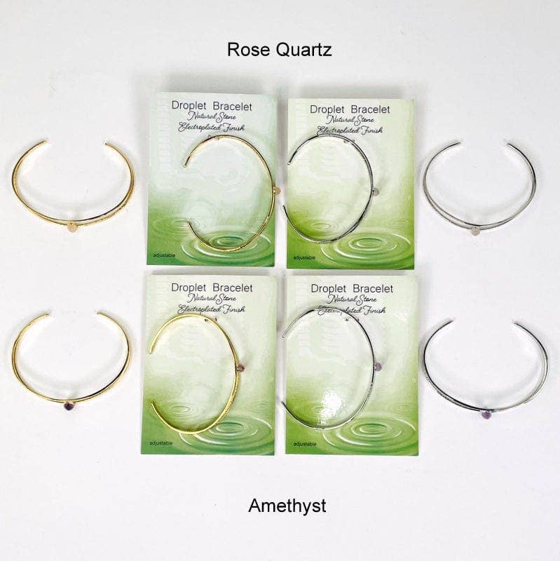 Crystal Droplet Gemstone Bracelets: Silver / Black Obsidian