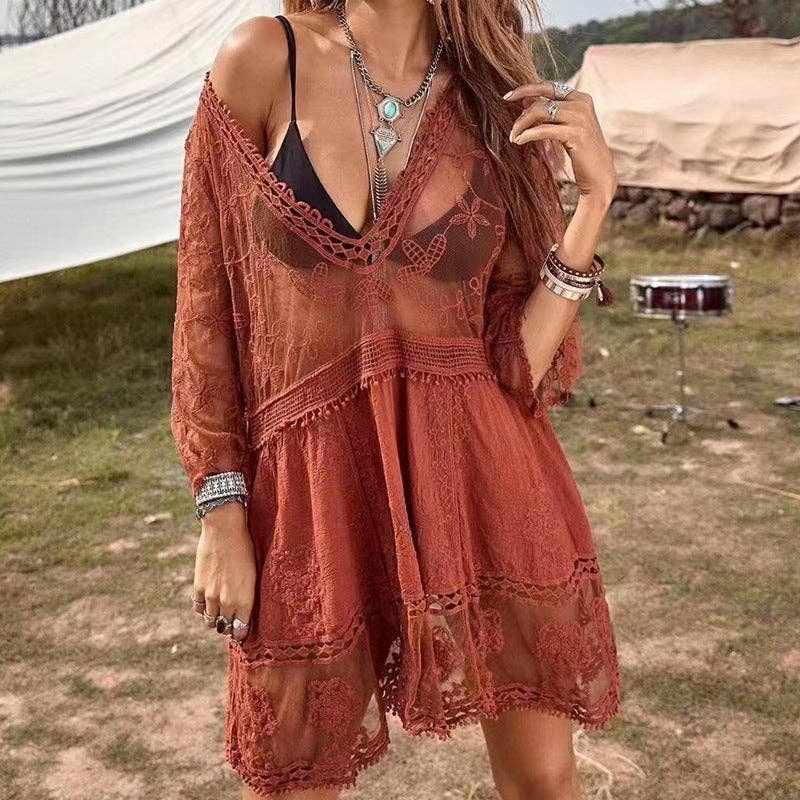 Sexy Loose Beach Cover-Up Dress: BLACK / AVERAGE