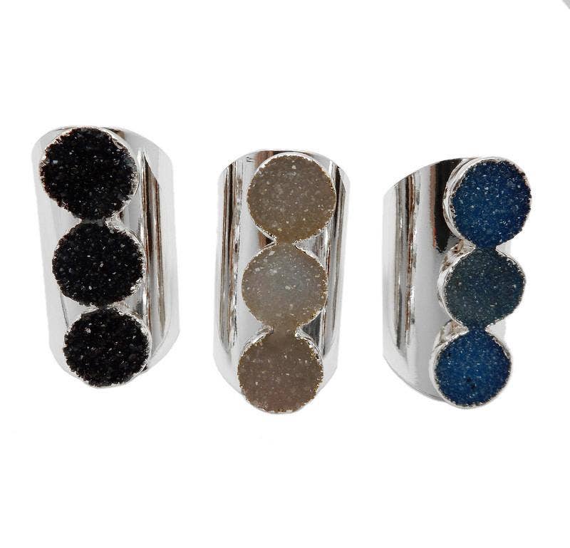 Druzy Crystal Statement Ring: Blue / Silver