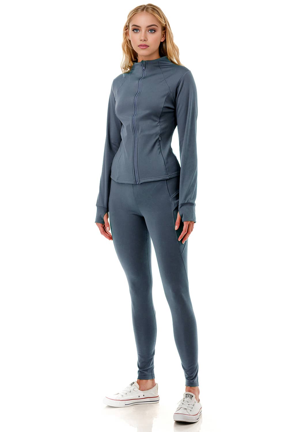 Fleece lined activewear define jacket with legging yoga set: Black
