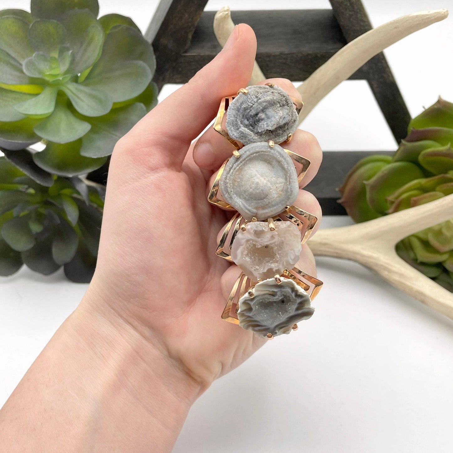 Crystal Adjustable Rose Gold Druzy Ring: Chalcedony