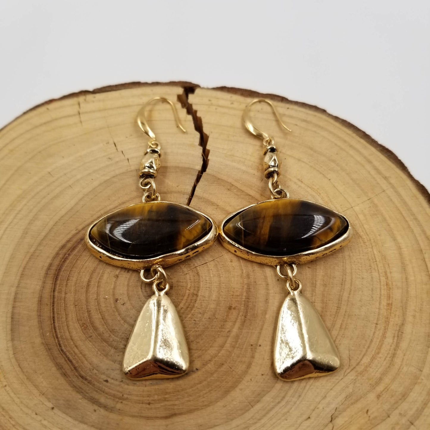 Handmade Retro Natural Tiger Eye Stone Earrings