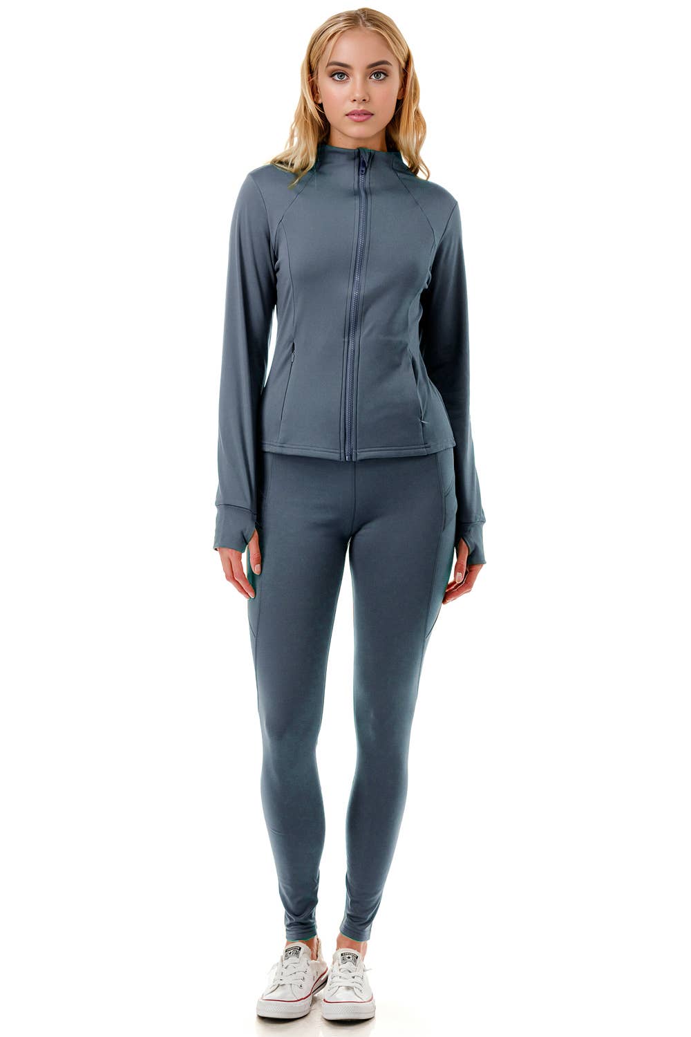 Fleece lined activewear define jacket with legging yoga set: Black