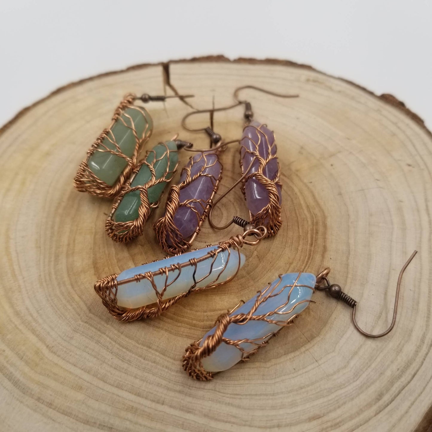 Wired Fluorite Crystal Pendant Earrings: Purple