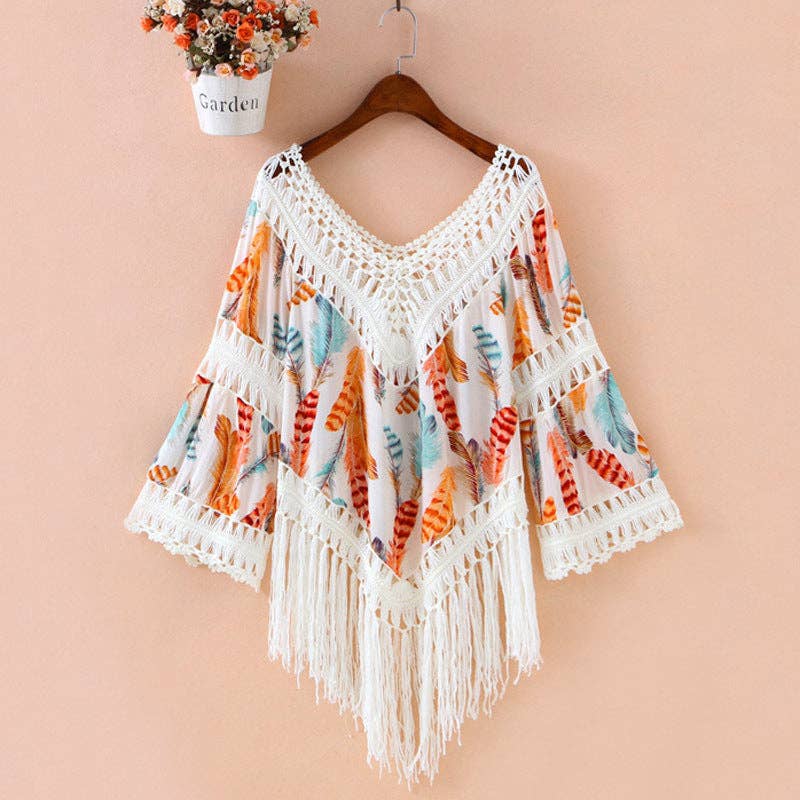 Bohemian Tassel Shawl: BLUE / AVERAGE