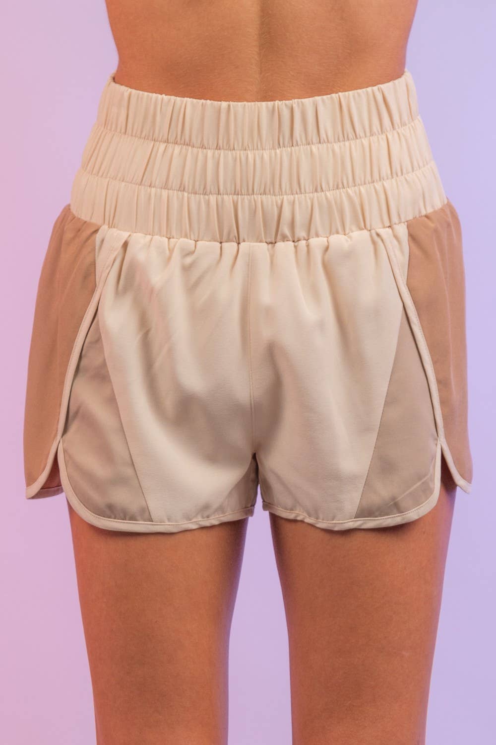 NP70066-Color-block activewear shorts: BLACK / S-M-L/2-2-2