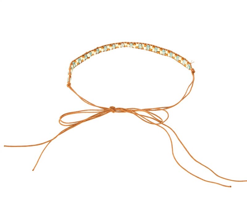 HB-1339 Hat Band - Blue & Wood Beads - New!