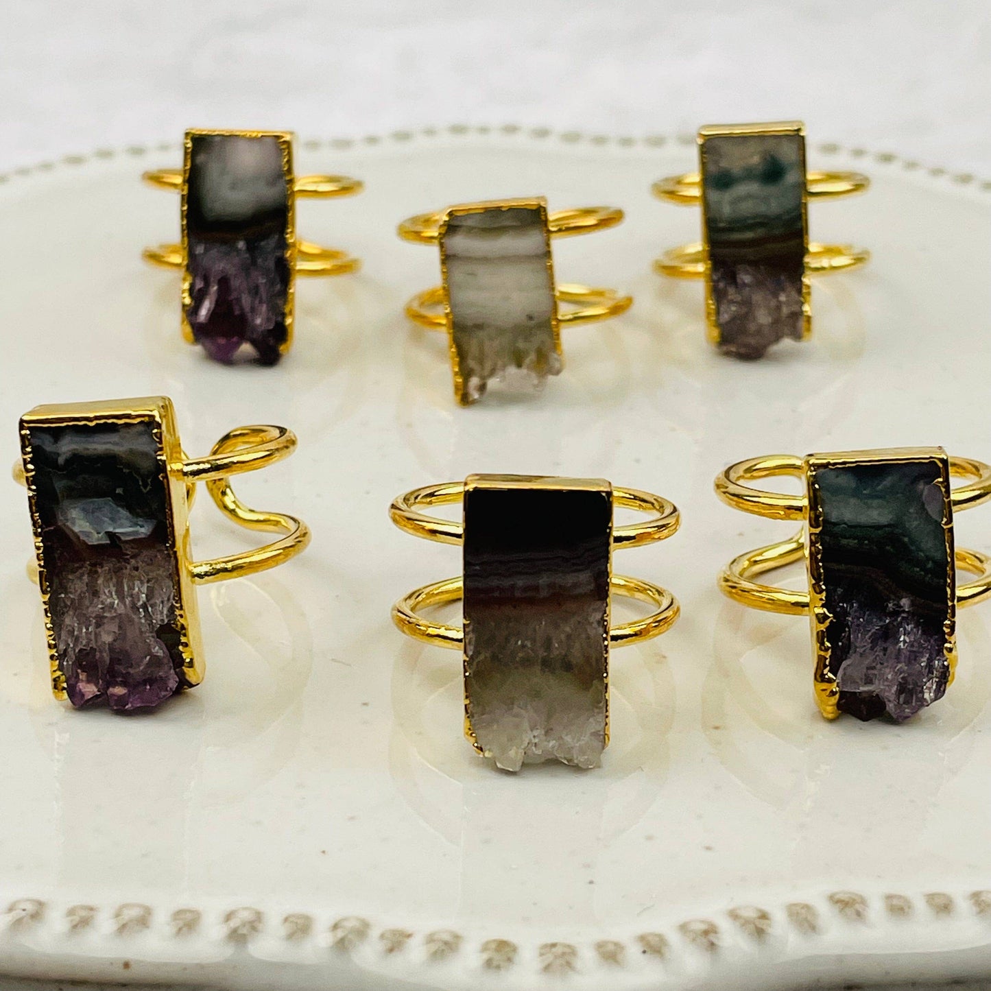 Crystal Amethyst Slice on 24k Gold Electroplated Ring