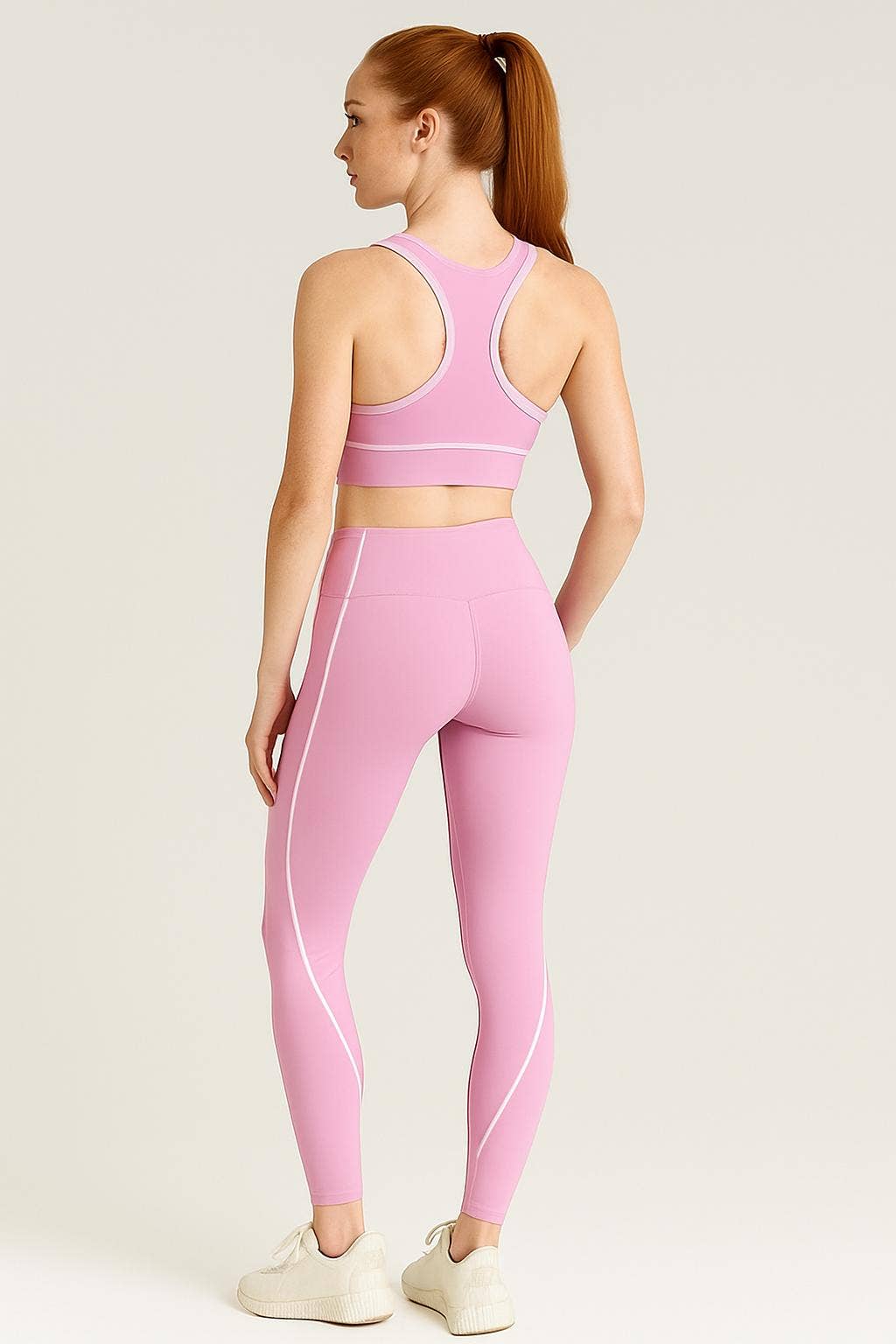 Active wear sports bra with yoga pants set w/contrast trim: Red