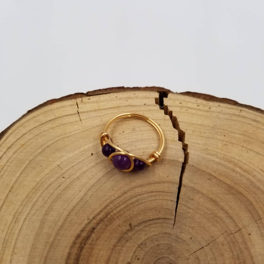 Handmade 3 Chalak Natural Stone Bead Ring: Purple