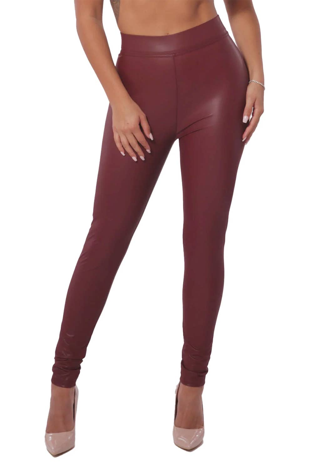 Fleece lined  basic faux leather skinny PU legging pants: Black