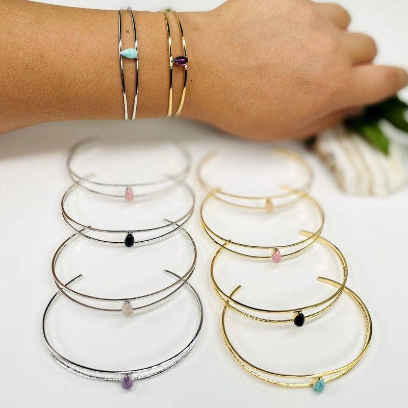 Crystal Droplet Gemstone Bracelets: Silver / Rhodochrosite