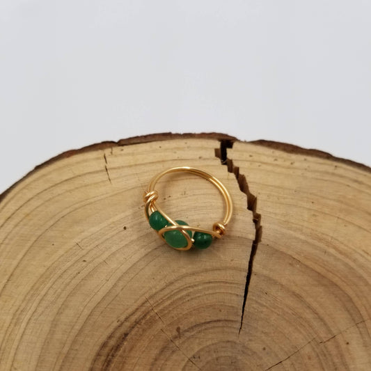 Handmade 3 Chalak Natural Stone Bead Ring: Green
