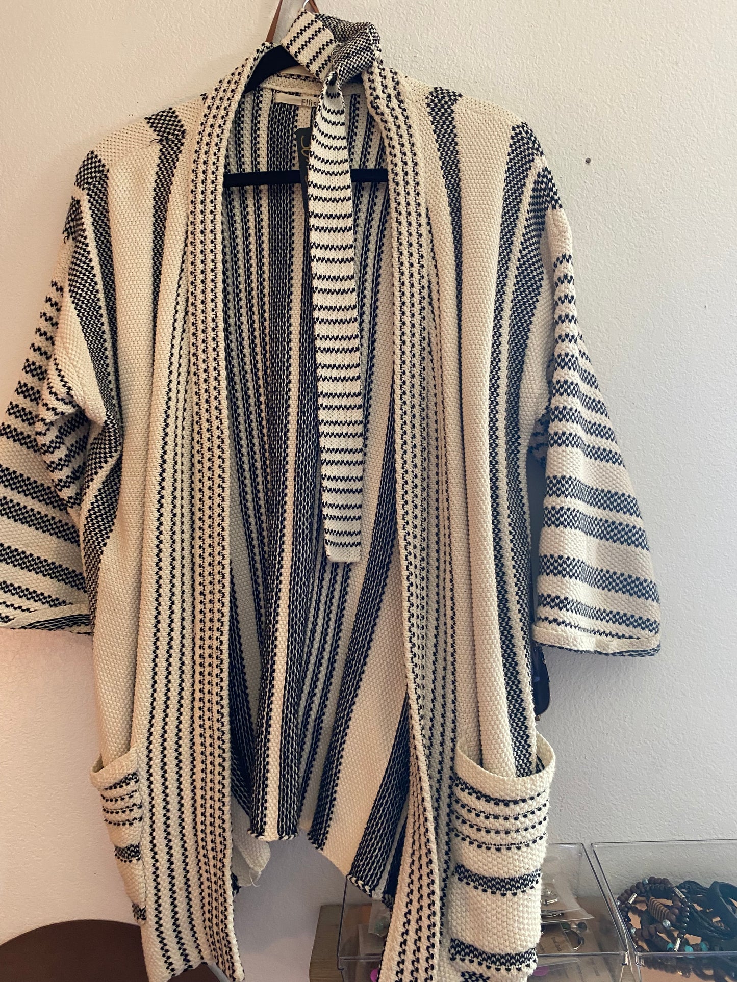 Boho stripe sweater with tie