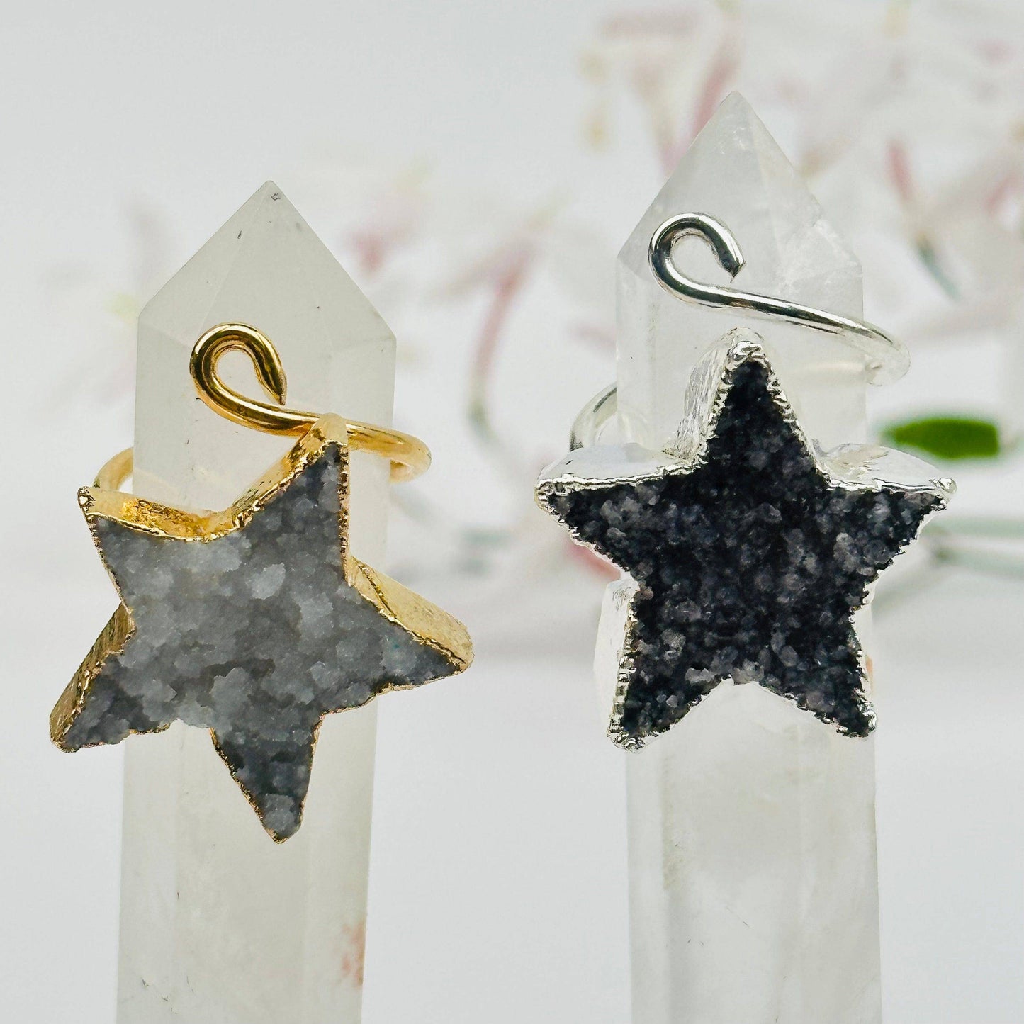 Crystal Druzy Star Wrap Ring: Silver