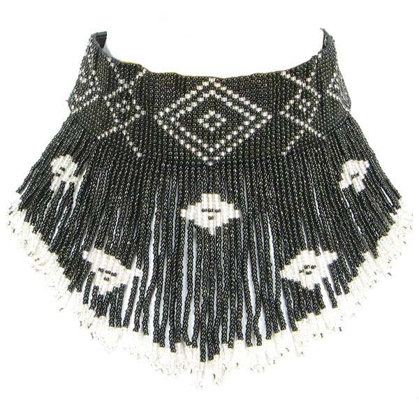 Handmade Beaded Black Medicine Man'S Eye Choker Necklace
