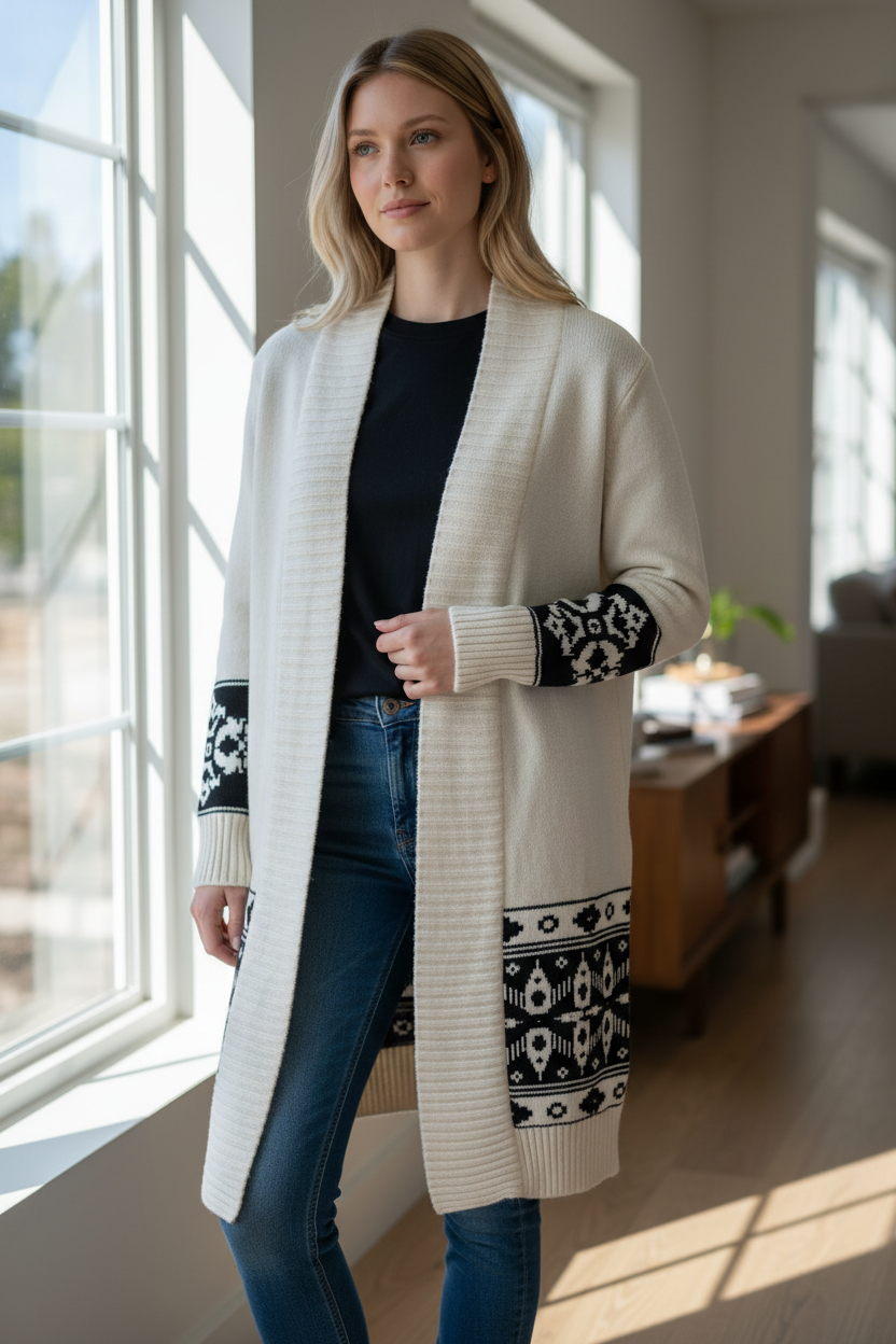 Black and crème long sweater