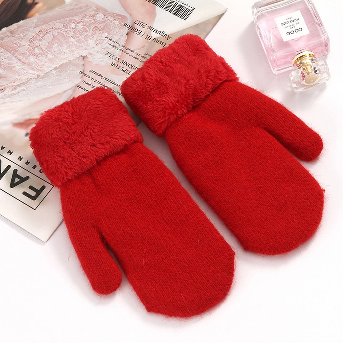 Cute Bunny Fur Mittens – Warm Double Fleece_CWAG0250: Black / (OS) 2