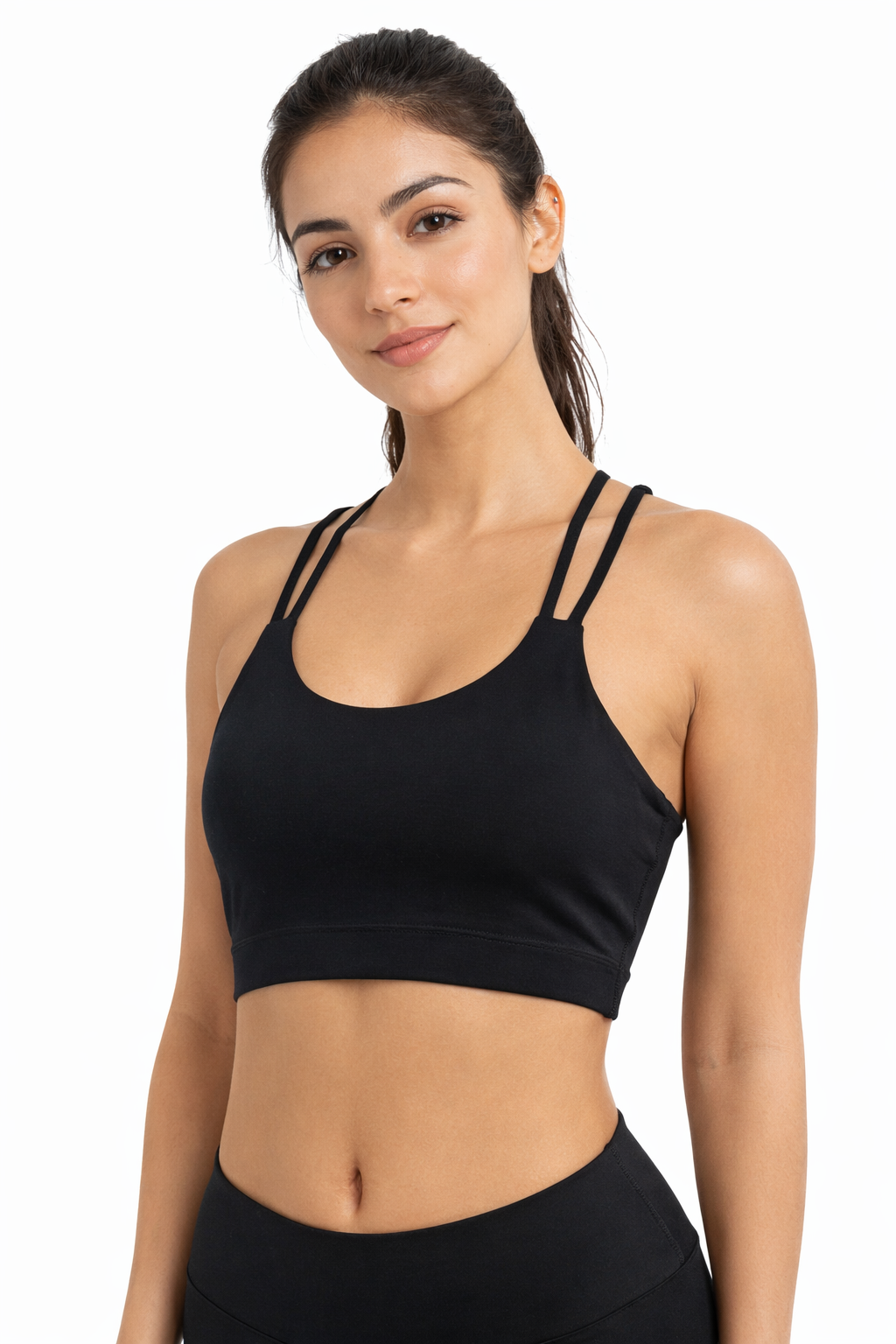 Solid color double straps cross back premium  sports bra