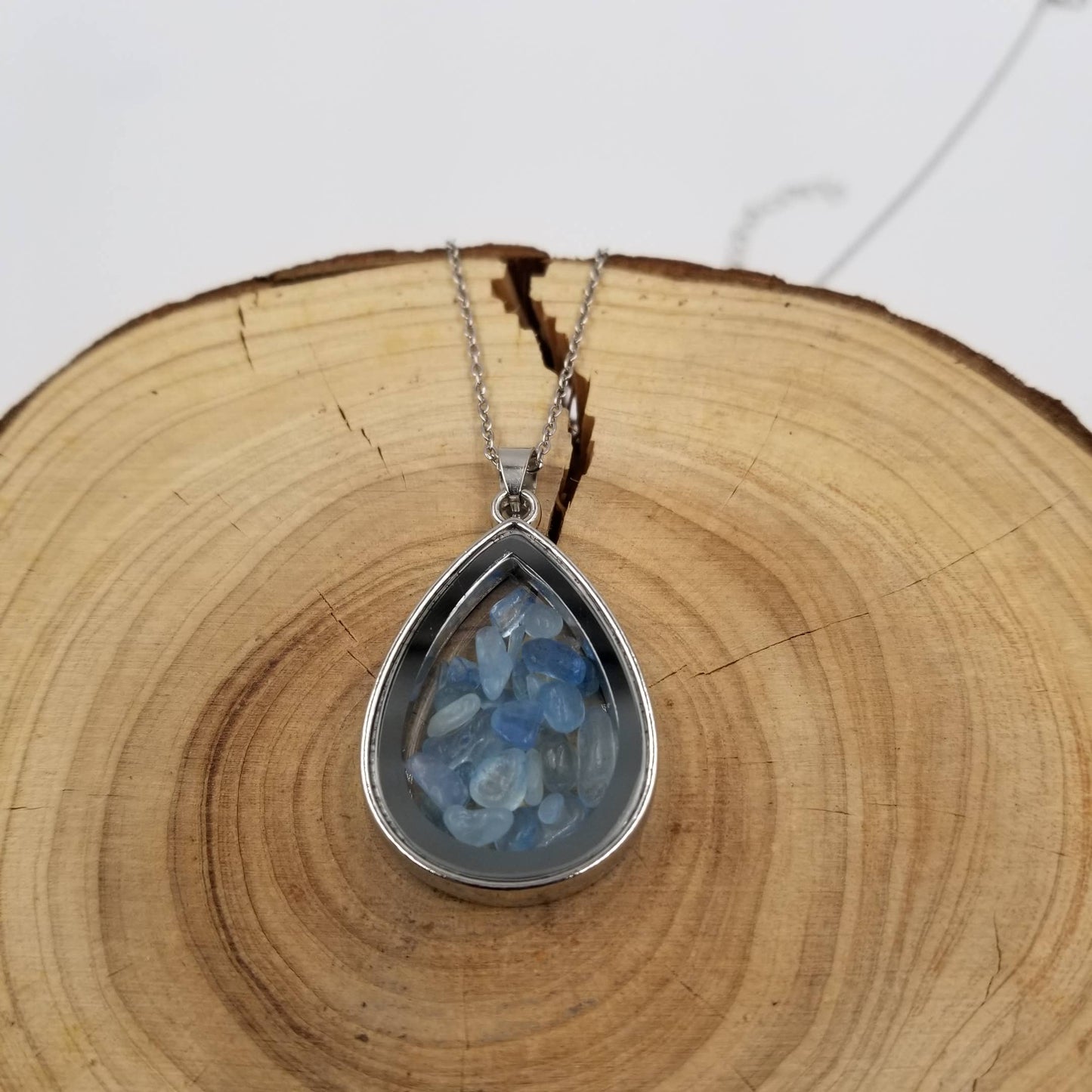Natural Crushed Stone Wishing Necklace: Blue
