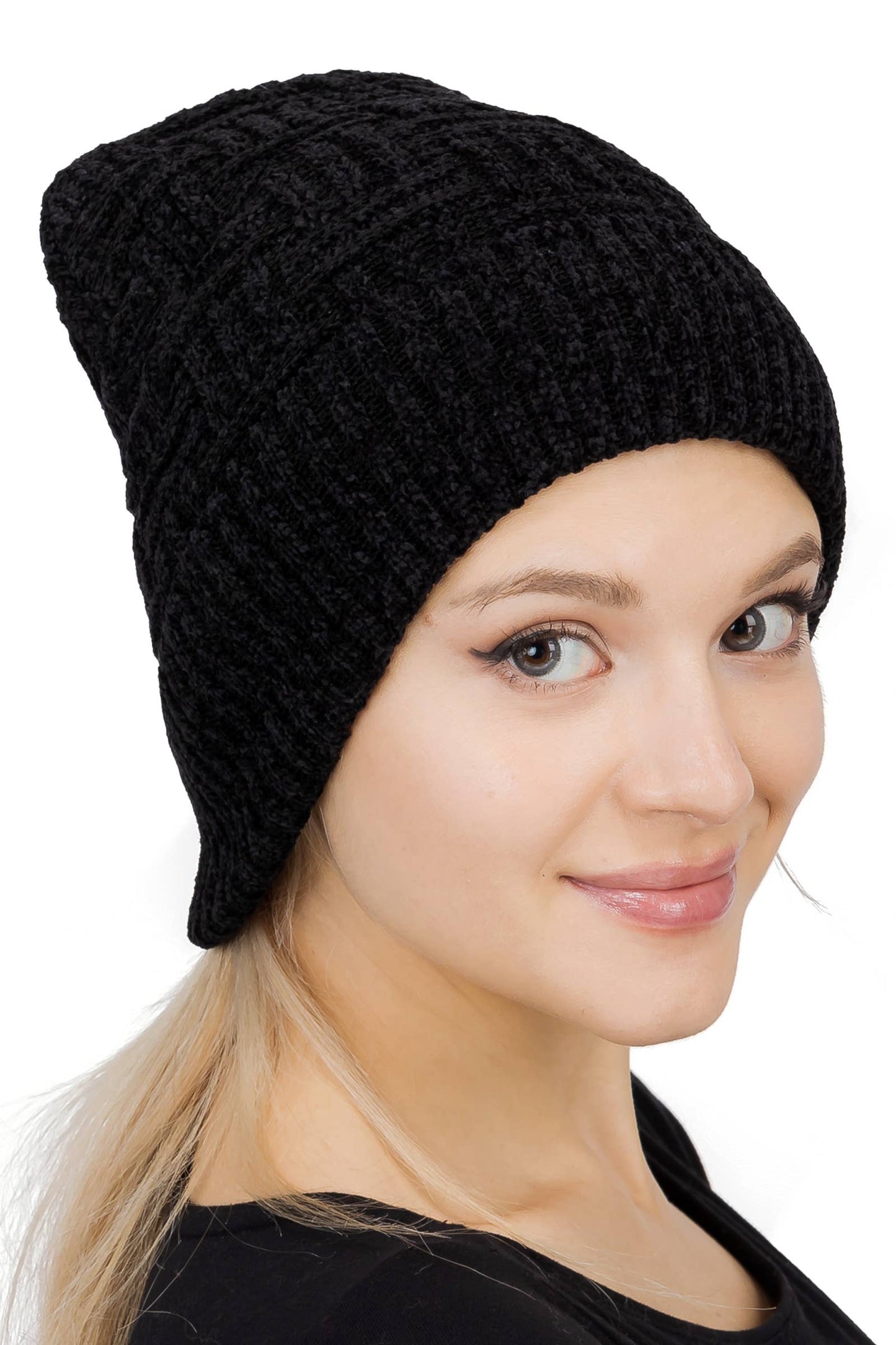 Velvety Chenille Basket Knitted Fleece Lined Beanie